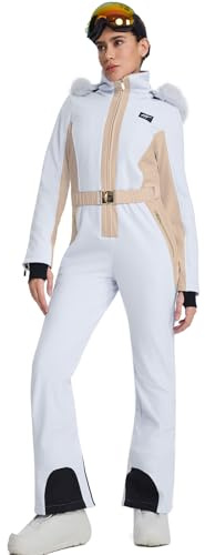 ALSOGO Combinaison de ski pour femme - Combinaison de snowboard fine et isolée - Imperméable - Coupe-vent - Hiver - Neige - Snowboard - Pour les sports de plein air, Blanc., S