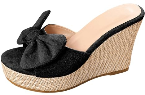 Generiska sandaletter damer, sommarsandaler, slides damer, kilpantoletter med rosettdekoration, vävda platåsandaler, snygga och bekväma höga klackar. Sommarskor