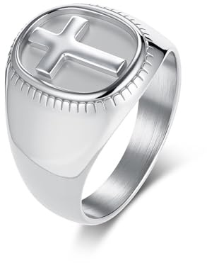 Tolldek ringar för män rostfritt stål 14 mm, ringar för män bred kors sigillring, ring vattentät, storlek 57–70