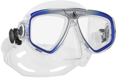 SCUBAPRO Zoom Scuba Mask with Ultra Clear Dual Lens and Lens-Change System for Optical Lenses for Diving, Clear/Blue/Silver