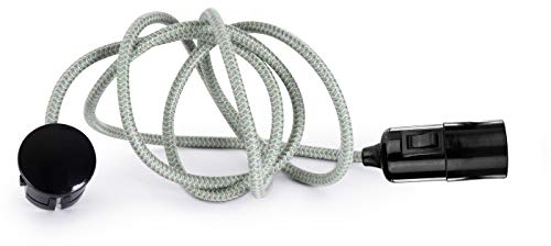 3m Textilkabel Pendellampe LEINEN-GRÜN | Textilkabel mit Fassung & Schuko-Stecker | E27 Glattmantel mit SCHALTER, Bakelit