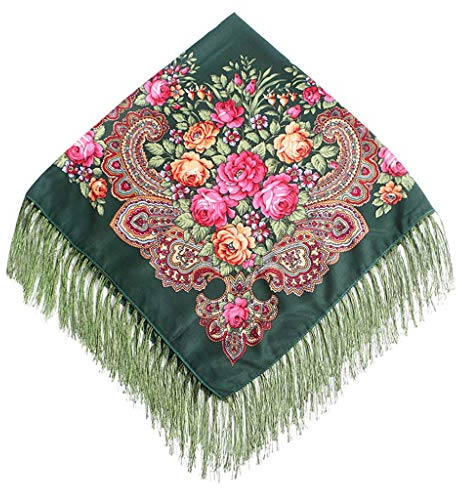 Lazzboy Frauen Lady Folk-Custom Print Quaste Square Schal Wrap Schal Travel Schal(J)