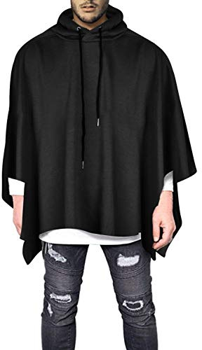 Anatoky Mens Irregular Loose Bat Sleeves Hooded Poncho Cape Coat (M To 5XL) (Medium, #0203 BLack)