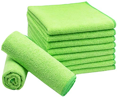 ZOLLNER 10er Set Mikrofasertücher für streifenfreien Glanz - flusenfreie und saugstarke Reinigungstücher - waschbar bis 60°C - 32x32cm in grün - Hotelqualität