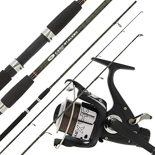 2X 8ft 2pc Camo Carp Stalker Fishing Rod 2x Max 40 2BB Carp Runner Reel & Line