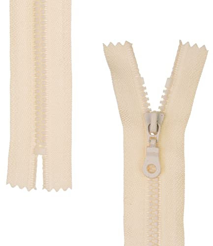 Nicht teilbarer Reißverschluss, 2 Stück, 40 cm Schienenlänge, in Beige, #3 RV Größe, 4,5 mm Schienenbreite, 30 mm Bandbreite, Ersatz Reissverschluss Kunststoff, Kunststoffreissverschluss # 3 Grösse