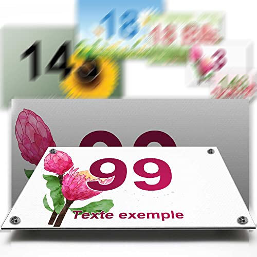 Plaque aluminium/polyethylene numéro rue décorative - pour maison, porte, et boite aux lettres - 2 lignes personnalisables