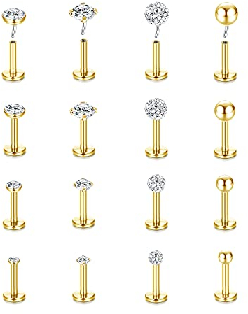 Milacolato 16G Labret Piercing Lippenpiercing Chirurgenstahl Runde Klar CZ Lippe Medusa Snakebites Piercing Schmuck Nasenpiercing Ohrknorpel Tragus Ohrringe Für Damen Herren 16St G6mm