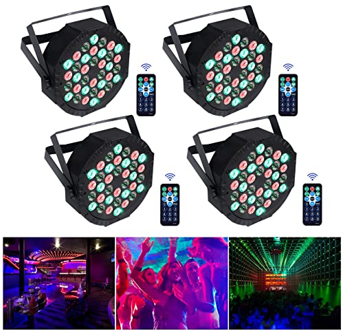 Scenljus 36LED 72W Disco Lights RGB DMX512 med fjärrkontroll, Par Light 7 lägen Scenljuseffekt DJ Lights för Party Bar Club Bröllop Halloween Jul (4PCS)