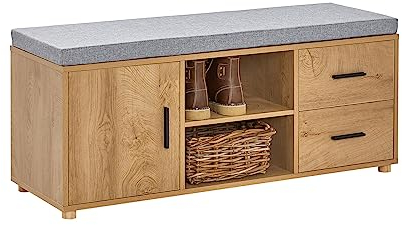 SoBuy FSR148-N Schuhbank Schuhkipper Schuhtruhe Sitzkommode Sitzbank mit Stauraum Schuhregal Dielenbank schmal Natur BHT ca. 110x47x35cm