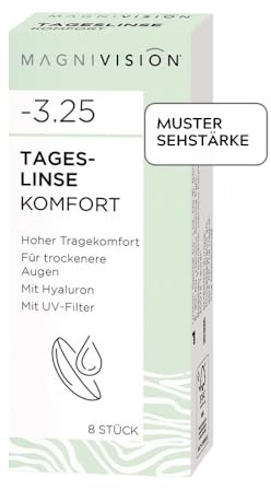 MAGNIVISION Tageslinsen Komfort weiche Kontaktlinsen für -1,00 Dioptrien | 8 Stück | BC 8.6 | DIA 14.2 | Kontaktlinse mit Hyaluron und UV-Filter für empfindliche Augen | ohne Konservierungsstoffe