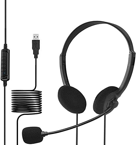 HQU USB Headset with Microphone for PC Laptop, Wired Stereo Headphones with Adjustable Headband Noise Cancelling Business Office Computer Headsets for Office, Call Center,Online Conference