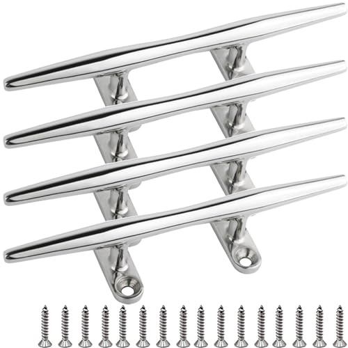 SHENGHUISS Boat Open Base Cleat 316 Stainless Steel Mooring Dock Cleat for Boat,Deck,Hook Accessories Screws (4 inch 4 Pack)