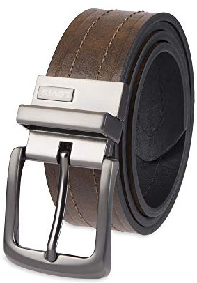 Levi's Cinturón de mezclilla reversible dos en uno para hombre, Marrón/Negro, 2X (46-48)