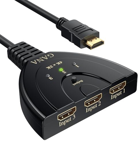 GANA Multiprise HDMI Switch 3 Entrée 1 Sortie Commutateur HDMI 4K avec Câble Haute Vitesse, Compatible avec TV, Roku, Fire TV Stick, Xbox, PS5, PS4, Blu-Ray, PC