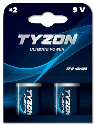 TYZON Batterie alcaline da 9 V, 2 pezzi, energia potente per dispositivi esigenti