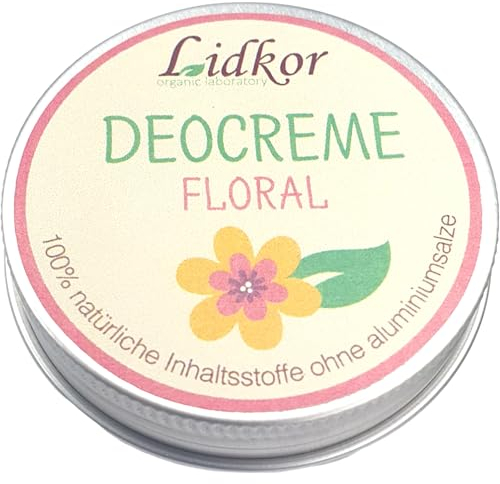 LIDKOR Deocreme Floral Duft 50ml - Vegan Deo Creme ohne Aluminium/Alkohol gegen Sweat Off - Bio Deodorant für Damen & Mädchen - Naturkosmetik gegen Starkes Schwitzen - Absorbiert Schnell No Flecken