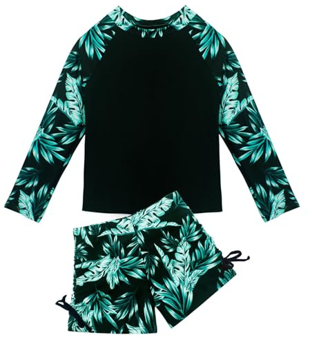 Happy Cherry - Traje de Baño Bebé Niña para Natación Playa Surf Bañador Niñas Tankini Verano Dos Piezas Conjunto de Ropa de Baño Mangas Largas Protección UV - 5-6 Años - Negro