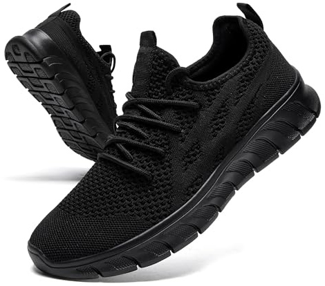 LANGFEUU Zapatos de Hombre Zapatillas de Deporte Zapatos Deportivos Zapatos para Caminar Zapatillas de Calle Zapatillas de Deporte Zapatillas para Correr Ligeras Gimnasio Fitness Negro 41 EU