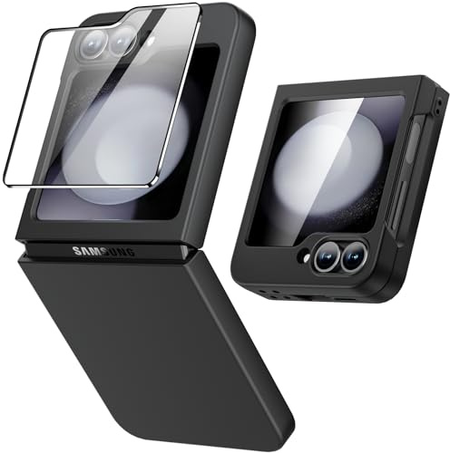 Fewdew Coque pour Samsung Galaxy Z Flip 6 /Z Flip 7 FE avec Protection D'écran Arrière,Étui Housse de Protection en PC Dur,Antichoc Mince Coque pour Samsung Galaxy Z Flip 6 /Z Flip 7 FE,Noir