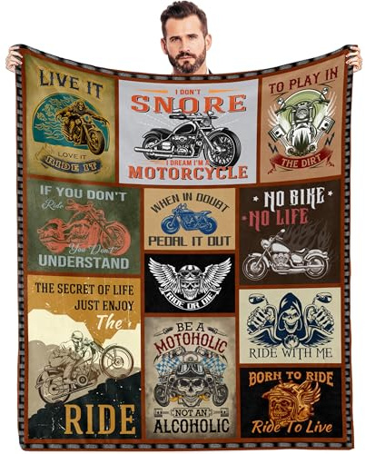 Motorcycle Gifts for Men, Motorcycle Blanket for Men, Valentines Day/Birthday Gift for Husband Boyfriend, Gifts for Motorcycles Riders Lovers, Motorcycles Decor, Cozy Vintage Throw Blanket 60 X 50