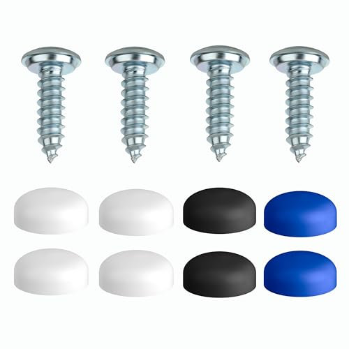 Number Plate Screws Set of 4 Number Plate Screws Set 4.8 x 16 mm with Caps [Discreet | Safe | Legal] Number Plate Attachment Including Cover Caps Mounting Screws