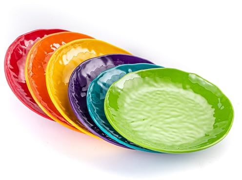 MIYOPESI 6.7-Inch Melamine Dessert Plates (Set of 6) - Unbreakable and Reusable Dinnerware with Ceramic Feel, Stackable and Dishwasher-Safe (Multi-color)