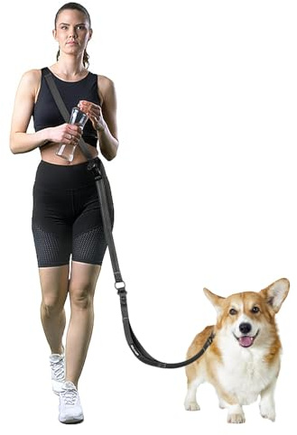 WANFIRE Hands Free Dog Leash & Car Seatbelt, 5.3-7.9ft Crossbody Dog Belt with Dual Soft Handles, Shock-Absorbing, 360° Clip, Reflective Design for Walking, Running, Hiking, Travel. (Black)