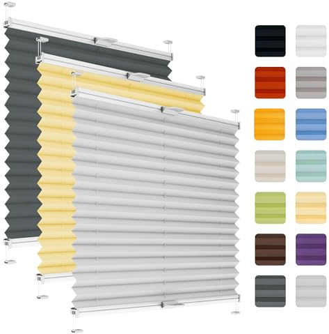 Estor plisado para ventana sin taladrar para pegar en el marco, estor térmico para interior, persiana en el marco de la ventana, estor plegable, privacidad, opaco, para ventanas y puertas, color gris