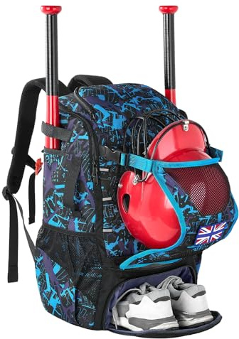 POWER KING Borsa per mazze da baseball giovanile da 45 l, grande capacità, zaino per baseball, T-Ball e softball, attrezzatura e attrezzatura con scomparto per scarpe, gancio per recinzione, supporto
