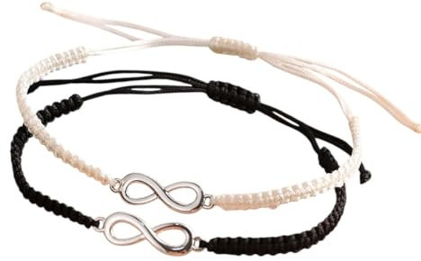 meberg partner-armband infinity svart vit parsmycken kärlekssmycken evighetssymbol storlek justerbar, 21,5 cm, Metall, Ingen