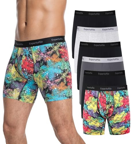 Expertoftio Boxers Longs Homme en Coton Doux et Respirant - Lot de 6 - Tige 6 Pouces (15 cm) - Confort Jour Entier, Élastique Doux à la Ceinture - sous-vêtements Essentials Quotidiens