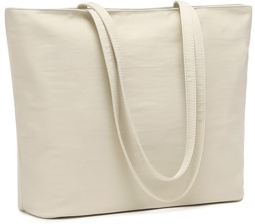 MORGLOVE Womens Waterproof Tote Bag Large Capacity Shoulder Handbag with Zip and Pockets Beige