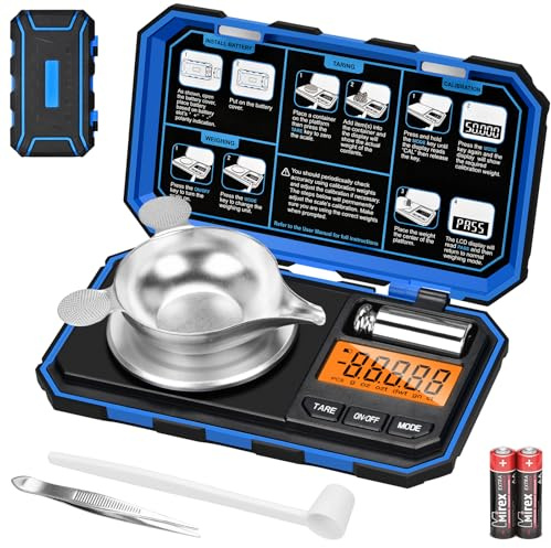 Onherm Digital Feinwaage, 50g/0.001g Elektronische Milligramm Waage, MG Waage mit Kalibriergewichten, Präzisionswaage zum Wiegen von Pulvern, Schmuck, Essen, mit Pinzette, Waagschale und Schaufel