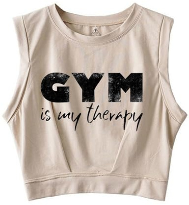 IRON PANDA Fitness Crop Tops for Women,Workout Sport Athletic Yoga Running Gym Crop Sleeveless Shirts-Gym is My Therapy Apricot