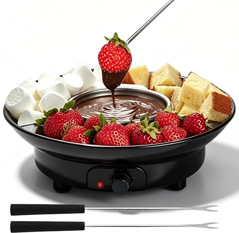 Keltorio Juego de fondue de chocolate eléctrico, 280 ml, olla de chocolate con 2 niveles de temperatura, cuenco para servir y 2 tenedores, olla de aluminio extraíble para derretir y mantener caliente