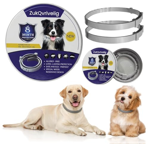 Uppsättning av 2 hundhalsband med naturliga växtextrakt – justerbar och vattentät design – bekvämt för hundar från 7 veckor – upp till 16 månader må-bra vård
