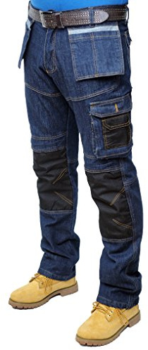 Prime Pantalones de Trabajo para Hombre Pantalones Cargo Pantalones Militares Pants BLJ-02 (BLACK-DENIM-004, 34W X 30L)
