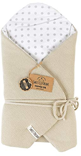 SweetDreams Baby Einschlagdecke, Schlafsack, Wickeldecke für Neugeborene und Kleinkinder, Baumwolle 0-12 Monate, super weich, 75 x 75 cm (1024) (Beige/Dots)
