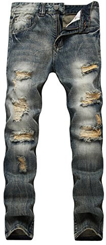 DANT BULUN Men's Ripped Distressed Destroyed Slim Fit Straight Leg Denim Jeans(W36,Blue3)