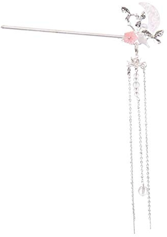 Lurrose Chinesischer Haarstab Mond Perlen Haarnadel Japanische Haarstäbchen Blumen Haar Essstäbchen Opal Haarspange Haarstock mit Quaste Retro Haarschmuck Pin für Damen Mädchen Geschenk