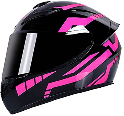 Vollgesichts-Motorradhelm für Frauen Schwarz & Pink Flip Up Front Motorradhelme Anti-Fog-Objektiv Moped Erwachsene Crash-Helm für Roller ATV Street Bike Elektroautos Bike (A,M(55-57 CM))