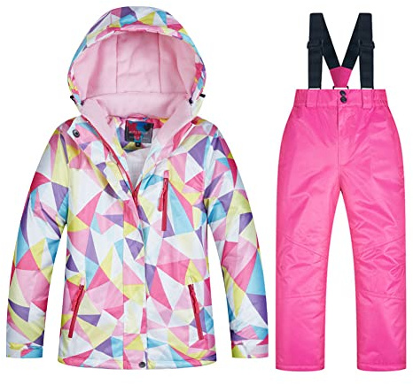 SEARIPE Kids Ski Jacket and Pant Set Girls Winter Warm Snowsuits Toddler Waterproof Outdoor Ski Suit(Fenbai+Pink-12)