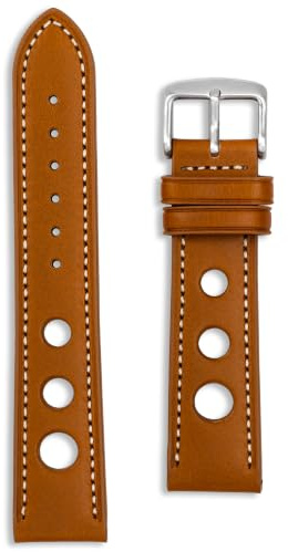 Leather Rally Racing Watch Strap | 18mm 20mm 22mm | Black Blue Brown Tan | Premium Perforated Vintage Sports Band | White Stitching | Full-Grain | Men & Ladies | Tool & Spring Bars Included