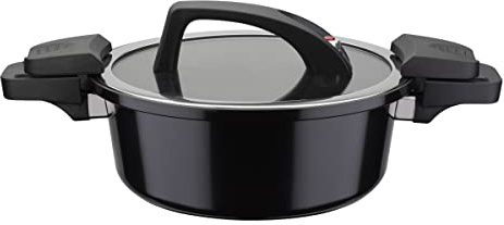 GSW Energiespartopf mit Glasdeckel Gourmet Nero 24cm, 4 L, Schwarz