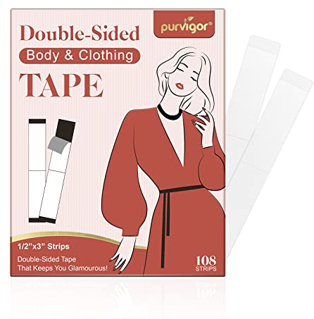 Ruban adhésif double face pour vêtements et corps, ruban adhésif transparent pour tous les tons de peau et tissus (108 bandes)