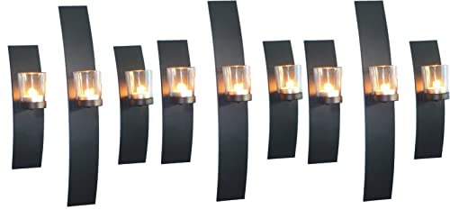 Novaliv 9X Wandkerzenhalter aus Metall mit Glas 6 x 10,5 x 39 cm Schwarz Kerzenhalter Teelichterhalter Wohnzimmer Dekoration Wanddeko Kerzen Vintage Deko Teelicht Wandhalter