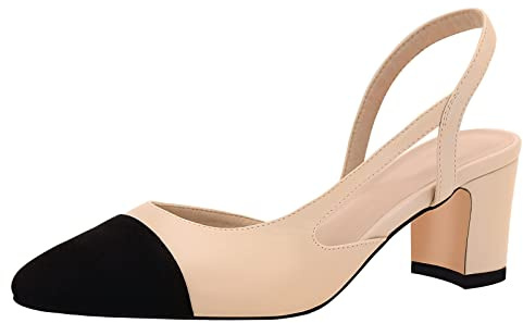 MICIFA Escarpins à bride arrière pour femme, bout rond et talon épais avec bride de cheville, chaussures de soirée à coutures de mode, nude, 37.5 EU