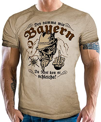 Trachten T-Shirt im Vintage Retro Used Look - Für echte Bayern Fans: des samma Mia