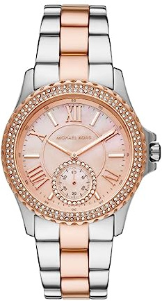 Michael Kors Reloj Everest para Mujer, Movimiento cronógrafo de Cuarzo con Correa de Acero Inoxidable o Silicona, 40 mm, Tono Plateado y Tono Oro Rosa